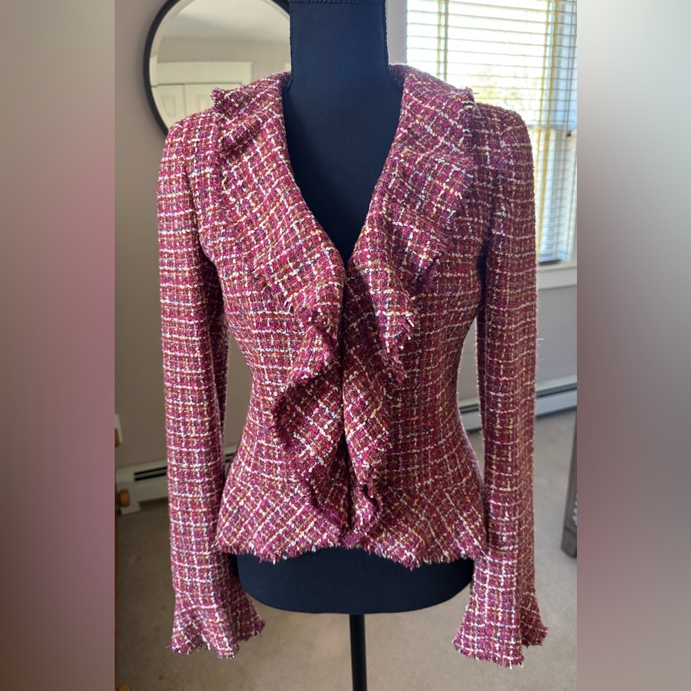 WALTER tweed ruffled fringe blazer jacket women size 6
